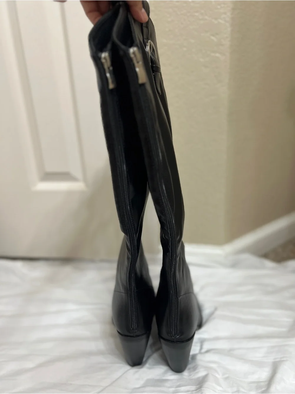 Fashion Nova Smokey Black Knee High Cowboy Boots Western Silver Toe Cap Size 8